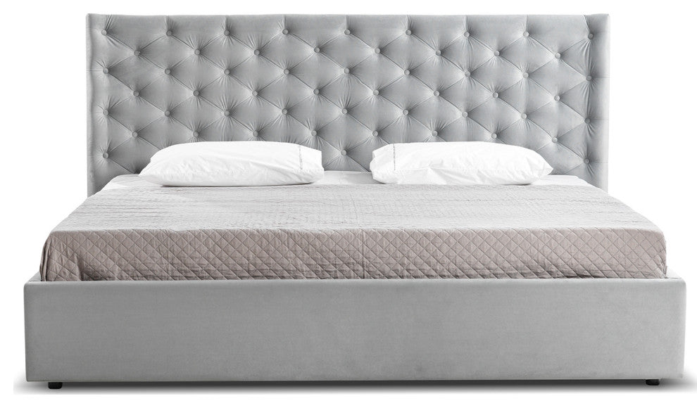 Parker King Storage Bed in Gray Velvet Fabric