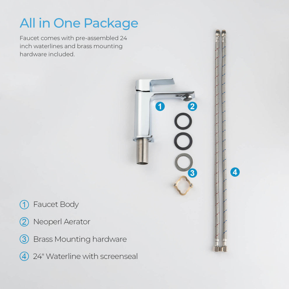 KIBI Mirage Single Handle Bathroom Faucet, Chrome, with Drain