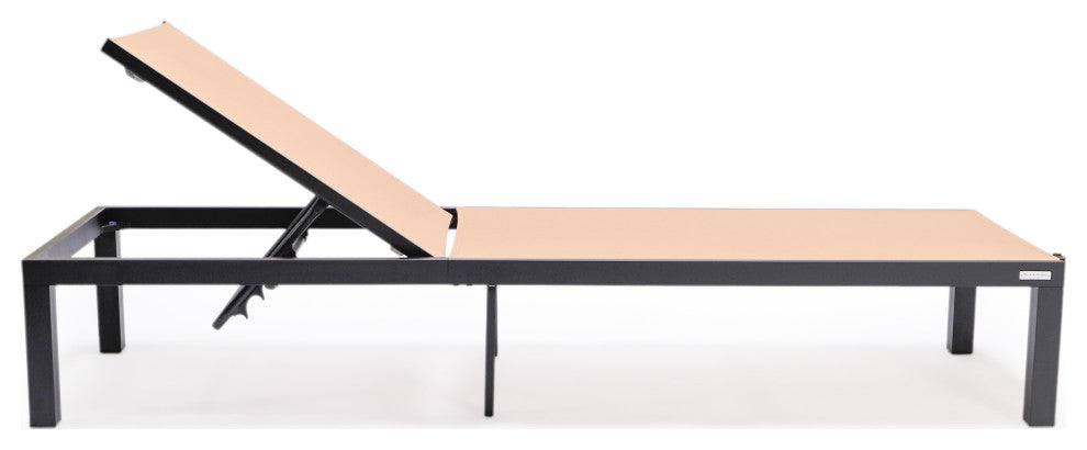 LeisureMod Marlin Patio Chaise Lounge Chair With Black Frame, Light Brown