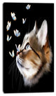 Cat with Butterflies on Black, Animal Canvas Art Print, 16"x32"