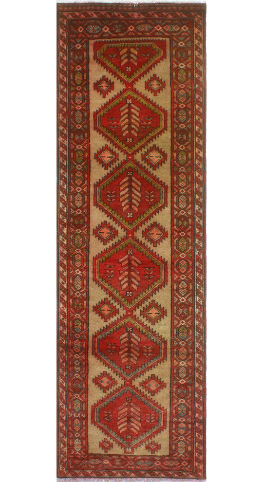 Fine Vintage Distressed Lucian Brown/Red Runner, 3'0x10'0
