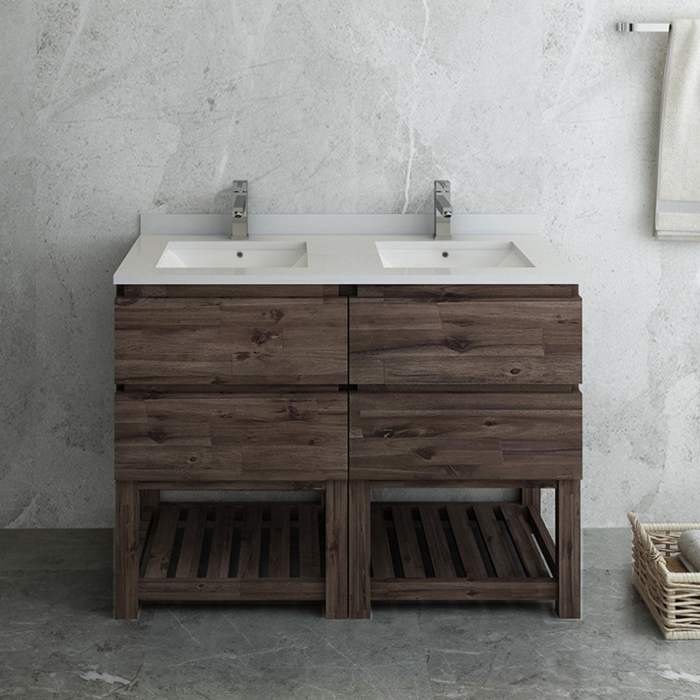 Formosa Floor Standing Open Bottom Double Sink Bathroom Cabinet With Top, 48"