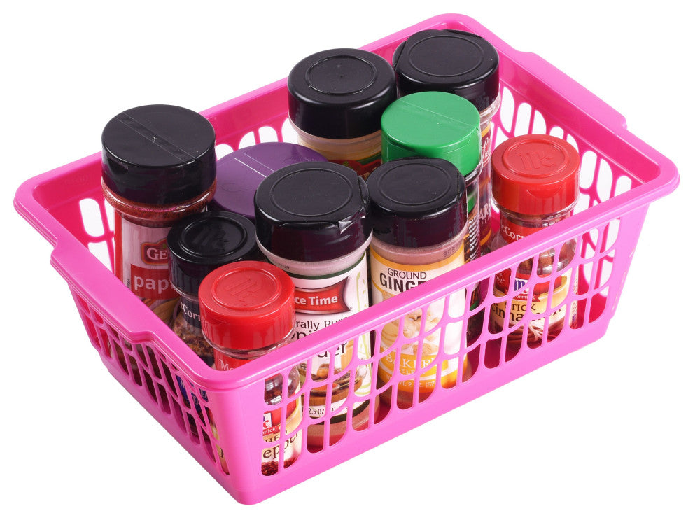 Small Plastic Storage Organizing Basket, Pack of 6, 32-1188-6, Pink