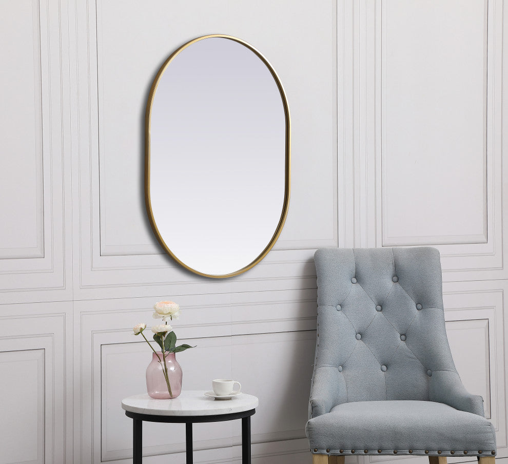 Metal Frame Oval Mirror 27X36 Inch, Brass