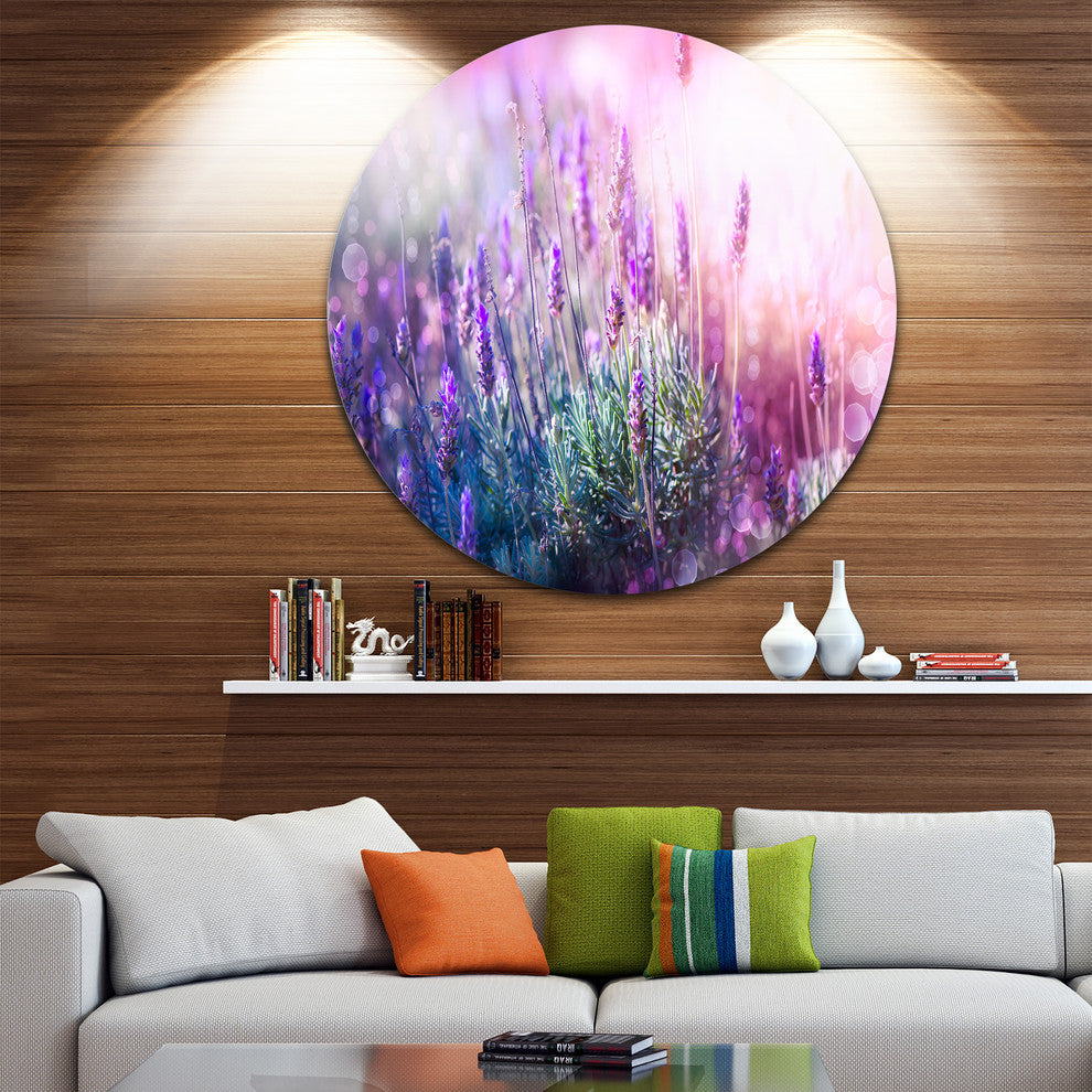 Growing And Blooming Lavender, Floral Photo Disc Metal Artwork, 36"