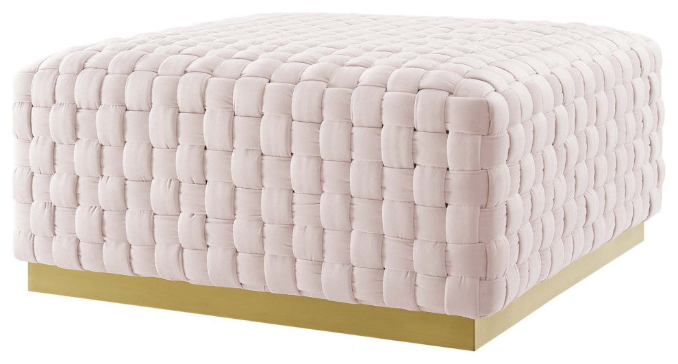 Accent Chair Ottoman, Square, Velvet, Pink, Modern, Living Lounge Hospitality