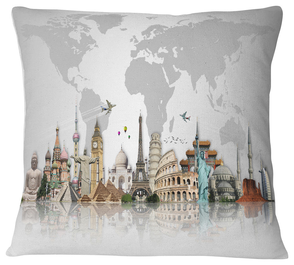 Famous Monuments Across World Throw Pillow, 16"x16"