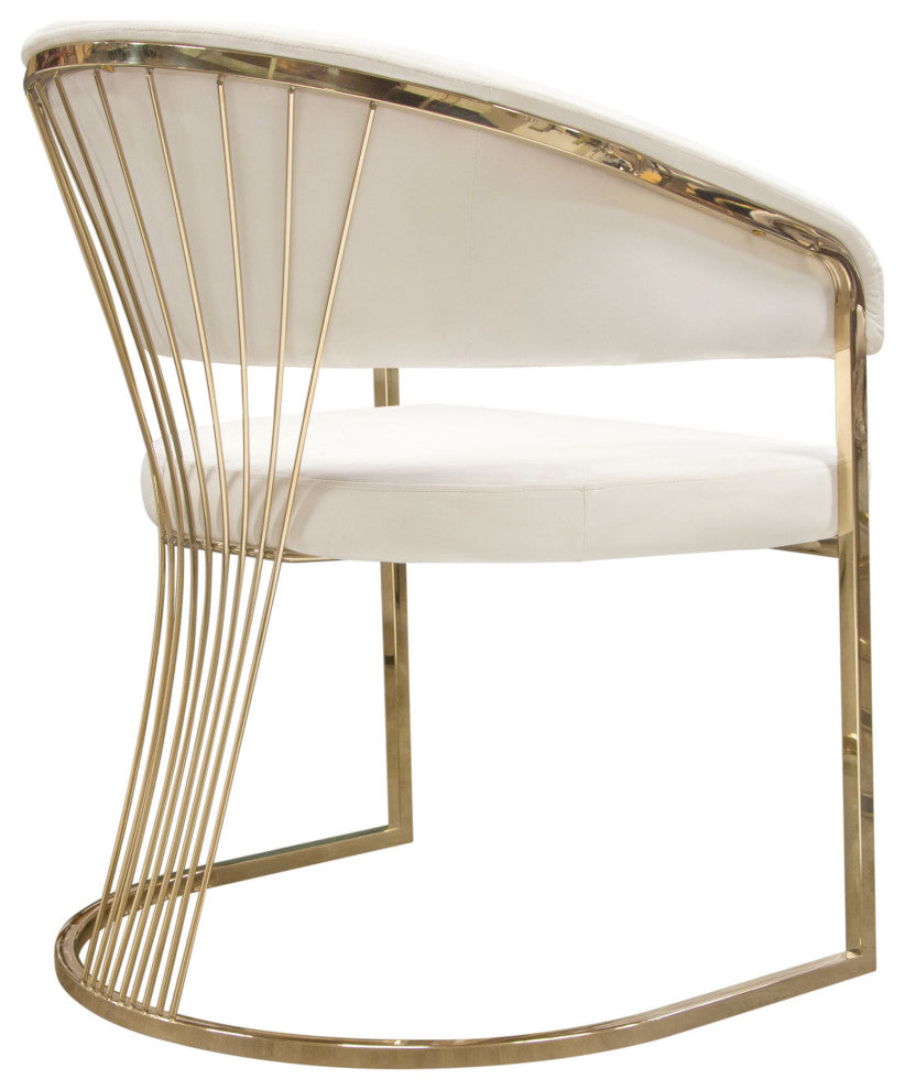 Solstice Dining Chair, Cream Velvet With Polished Gold Metal Frame