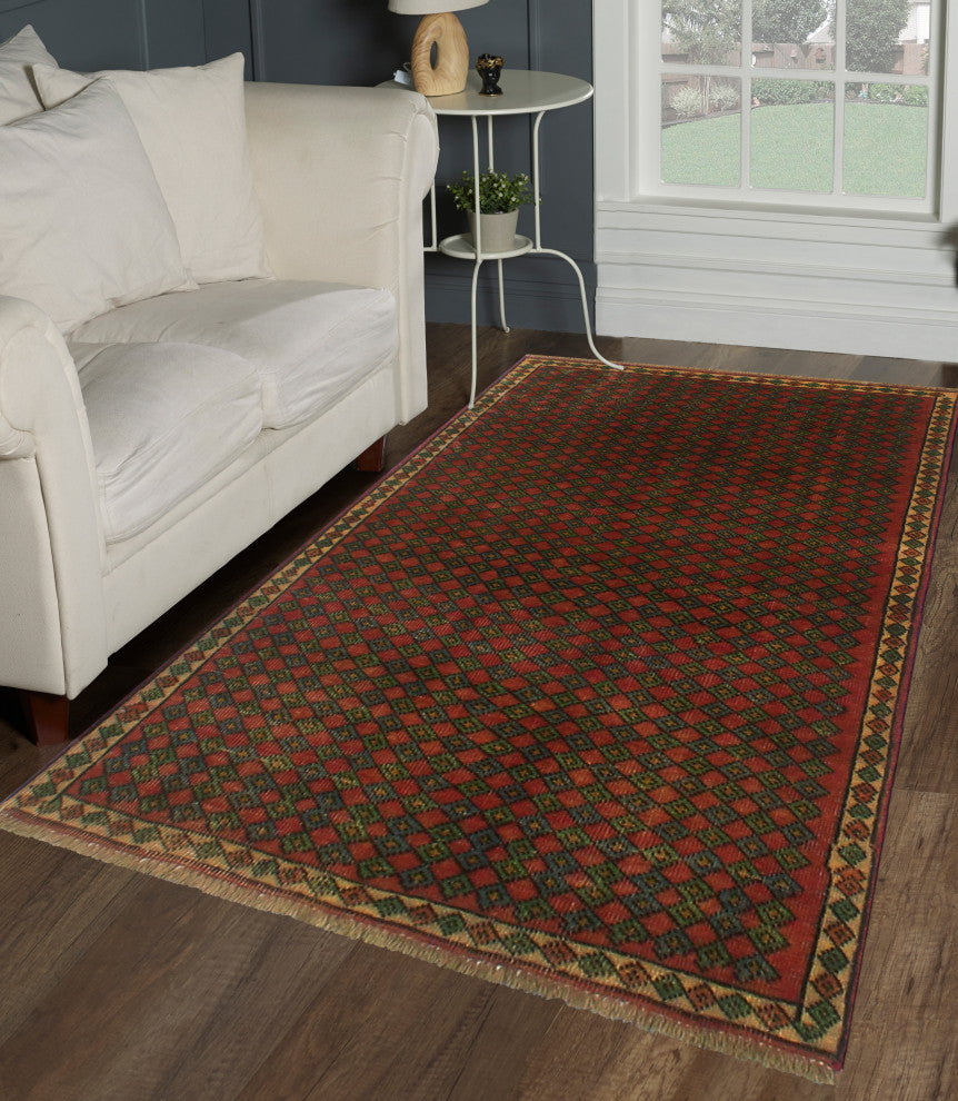Semi Antique Walcot Rusty-Red/Green Rug, 3'1x4'10