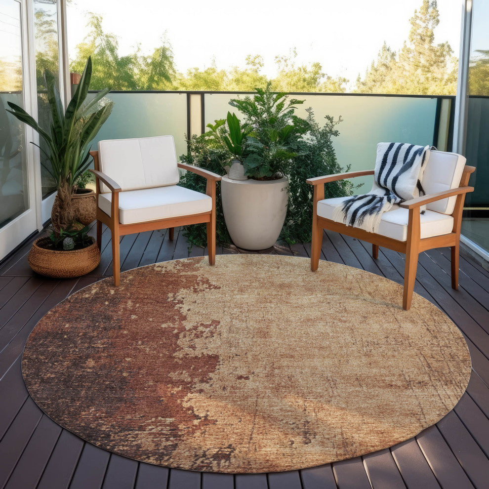 Machine Washable Indoor/Outdoor Chantille ACN1904 Orange 8' x 8' Round Rug