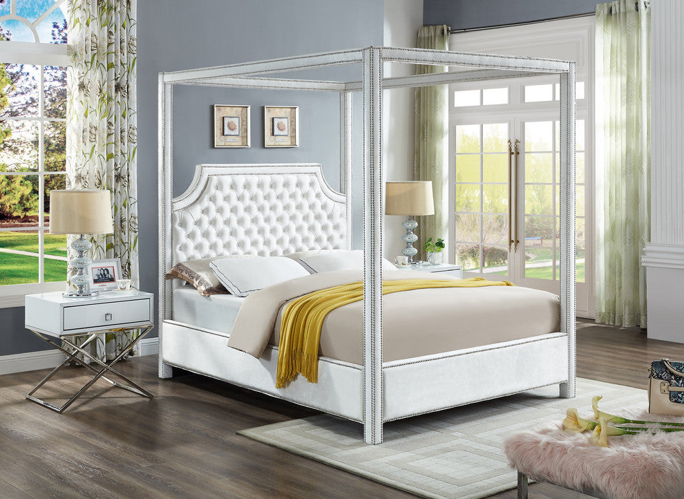Rowan Velvet Upholstered Bed, White, King