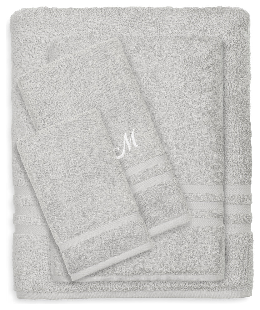Denzi 4-Piece Towel Combination Set With Monogrammed Letter, M, Grey