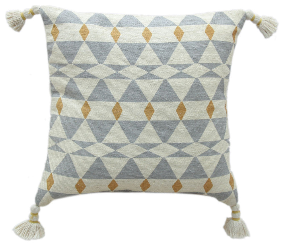 Gray Machine Woven with Tassels Traemoor Throw Pillow, 20" x 20"
