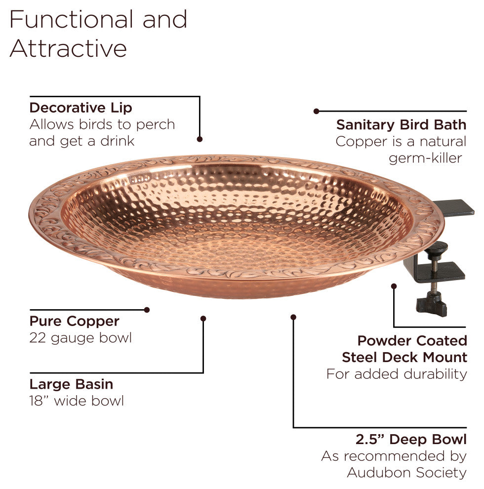 Pure Copper 18" Deck Mount Bird Bath By Good Directions