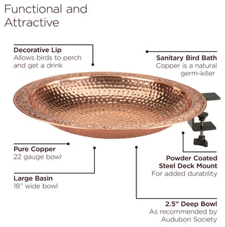 Pure Copper 18" Deck Mount Bird Bath By Good Directions