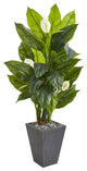 63" Spathiphyllum Artificial Plant in Slate Planter, Real Touch