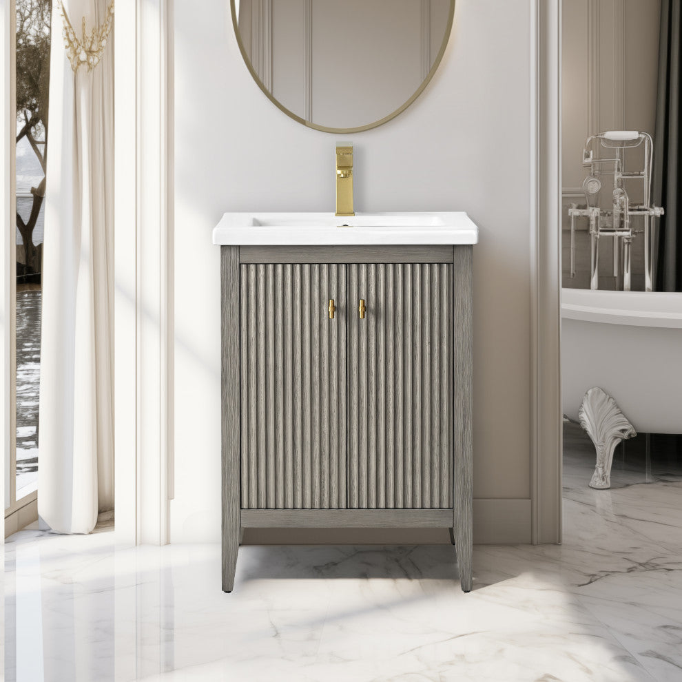 Vanity Art Freestanding Vanity, Driftwood Gray, 24", Single Sink, Golden Brushed