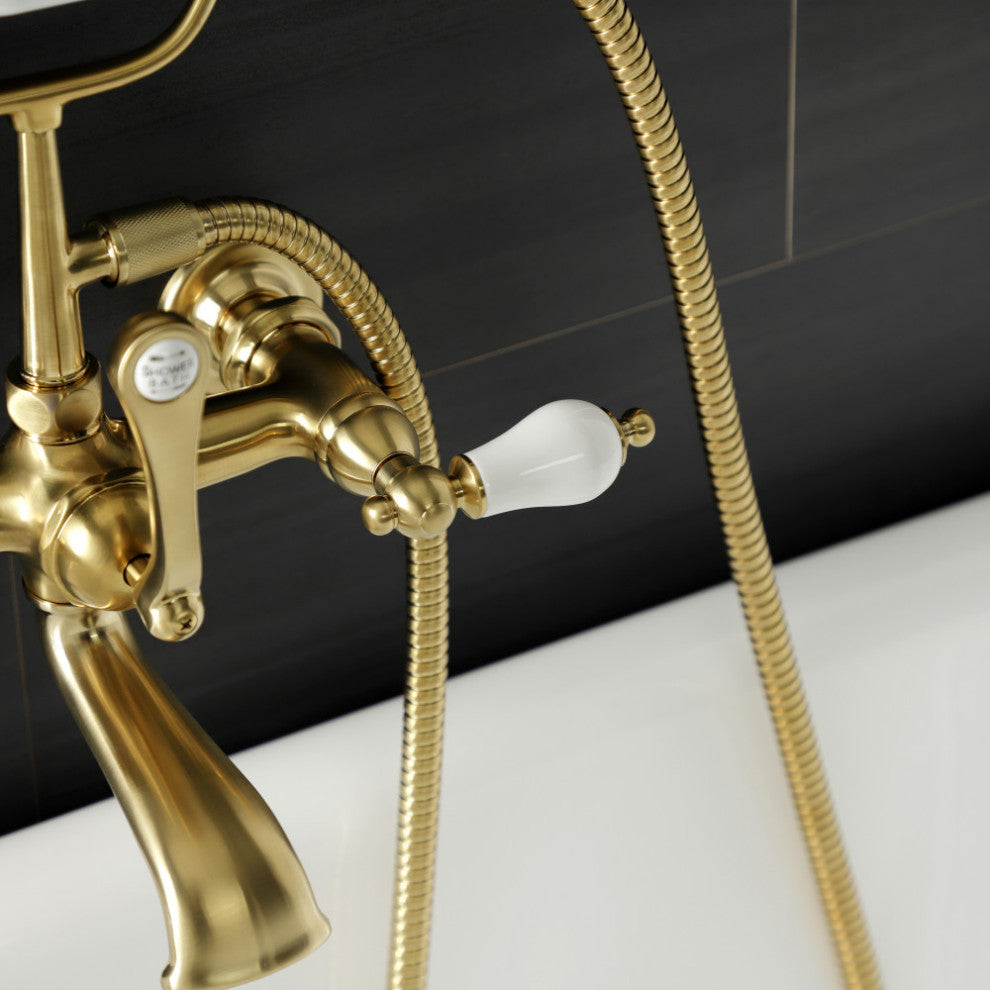 AE553T7 7" Wall Mount Tub Faucet With Hand Shower, Brushed Brass