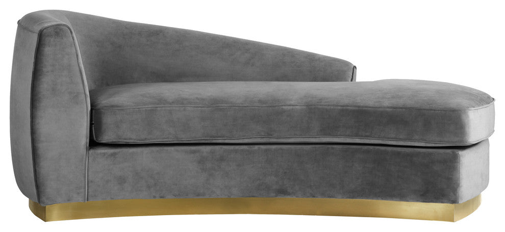 Julian Velvet Upholstered Chaise, Gray, Gold Base