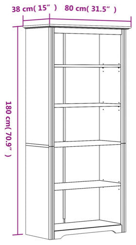 vidaXL Bookcase 5-Tier Storage Bookshelf with Shelves BODO Brown Solid Wood Pine