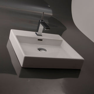 Ceramic Wall Mounted or Vessel Bathroom Sink, Single Hole, 17.7", Plain 45W.01