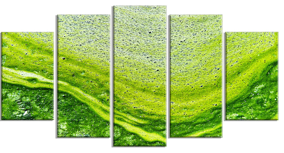 Polluted Water With Algae in Green, Abstract Canvas Artwork, 60"x32", 5 Panels