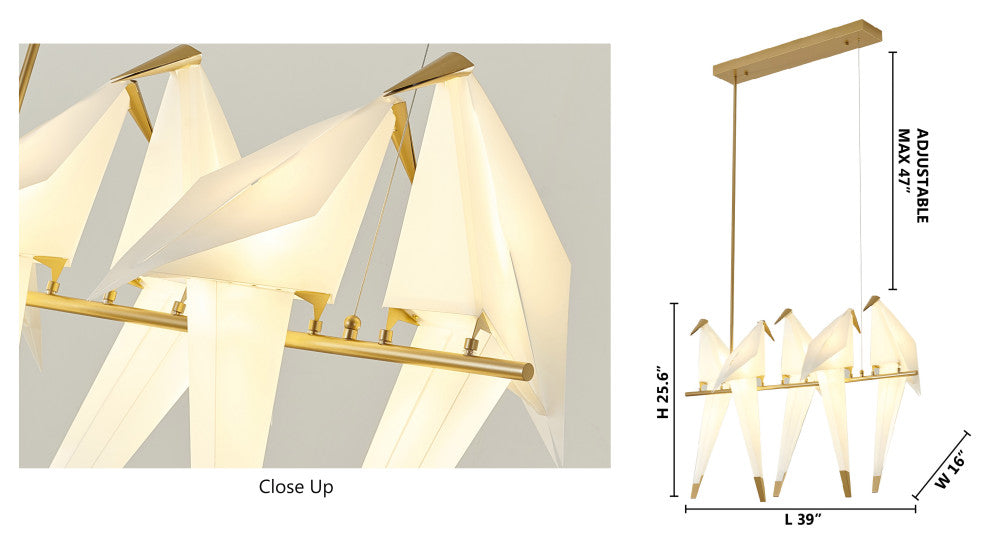 Gold Carbon Steel Frame With White Plastic Birds LED Light Fixture