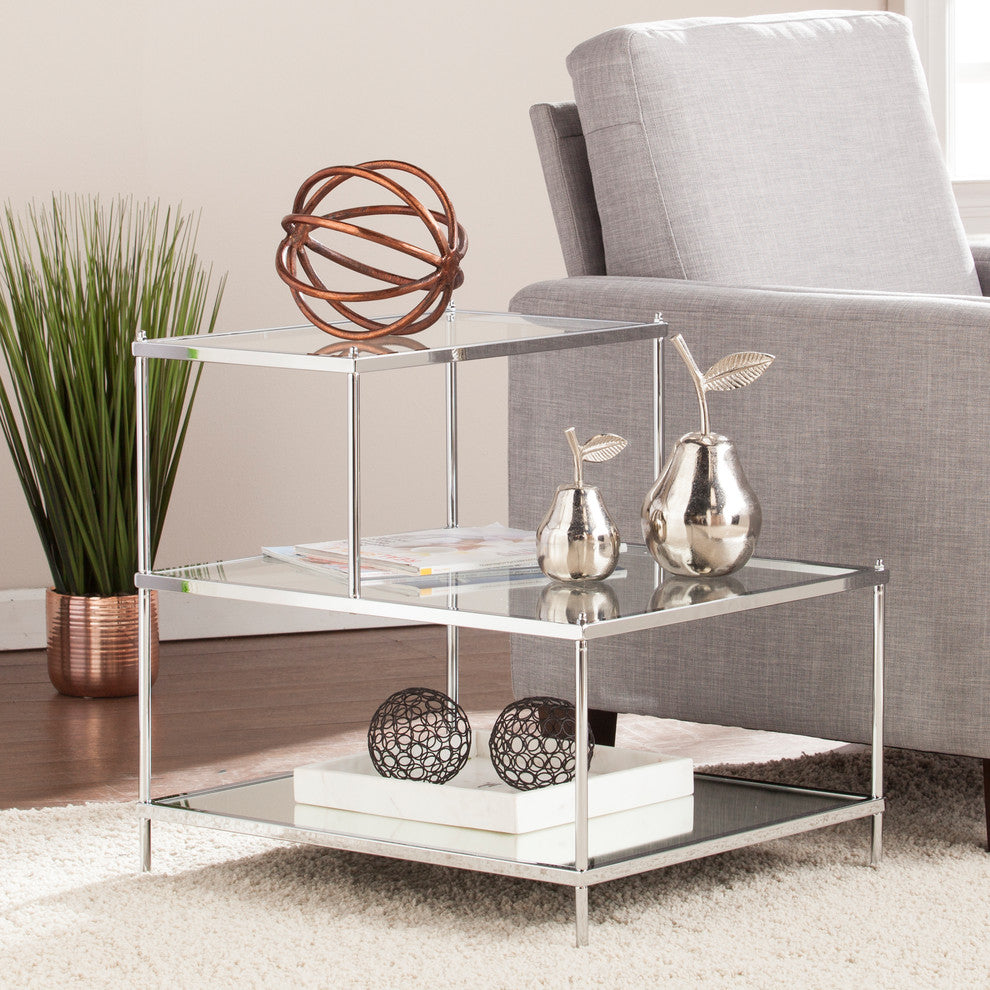 Reginald Glam Mirrored Accent Table, Chrome