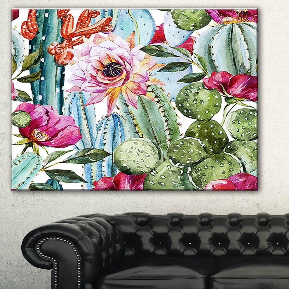 "Cactus Pattern Watercolor" Floral Digital Art Canvas Print