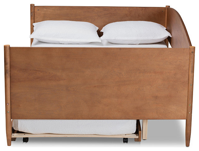 Lachlan Mid-Century Modern Farmhouse Ash Walnut Wood Full Daybed With Trundle