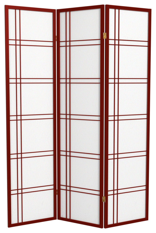 6' Tall Double Cross Shoji Screen, Rosewood, 3 Panels