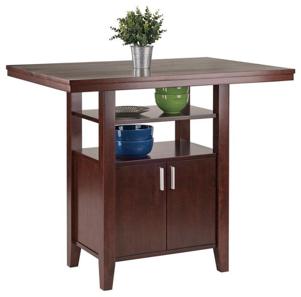 Albany High Table with Cabinet and Shelf in Walnut Finish
