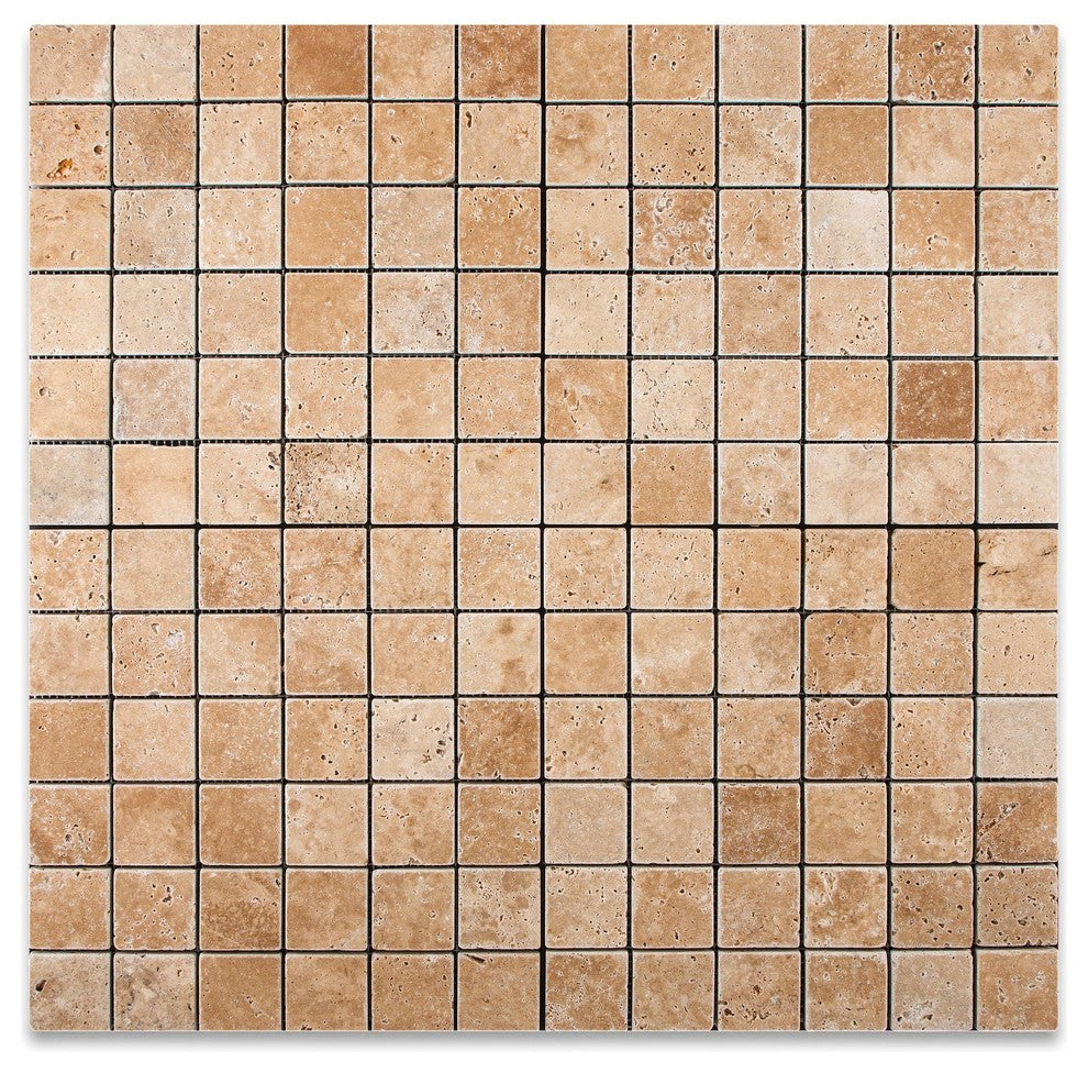 2 X 2 Walnut Travertine Tumbled Mosaic Tile