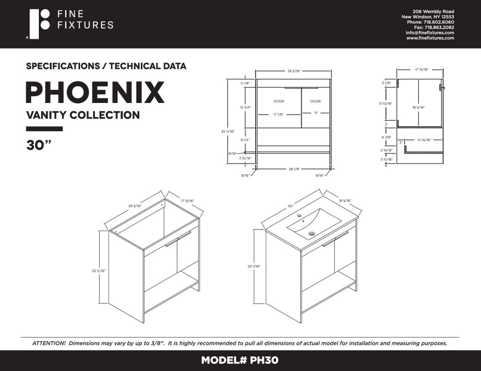 Phoenix Bath Vanity With Ceramic Sink - Full Assembly Required, Walnut, 30 Inch