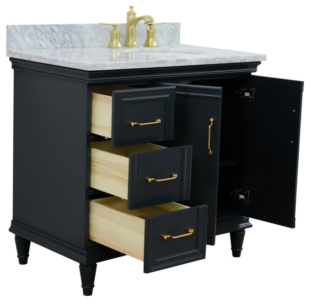 37" Single Vanity, Dark Gray Finish With White Carrara