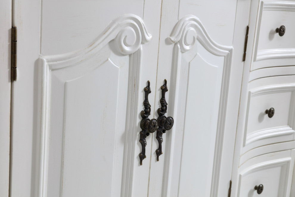 42" Single Bathroom Vanity, Antique White With Ivory White Engineered Marble, Antique White, 48