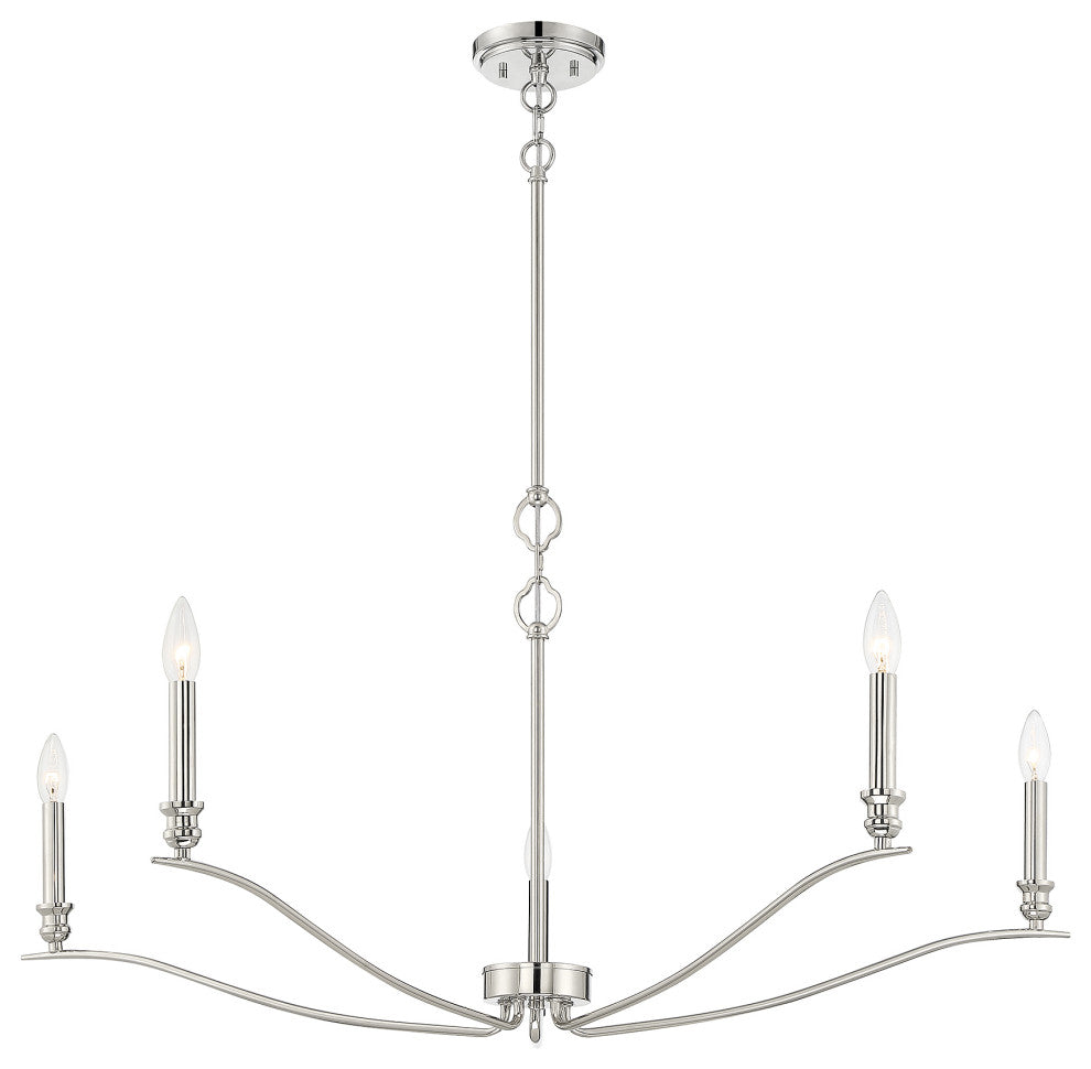 5-Light Chandelier, Matte Black, Polished Nickel