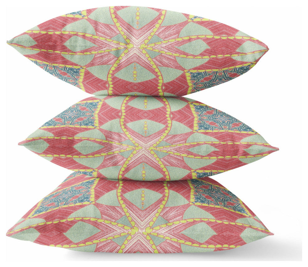 16" Red Yellow Cosmic Circle Boho Suede Throw Pillow