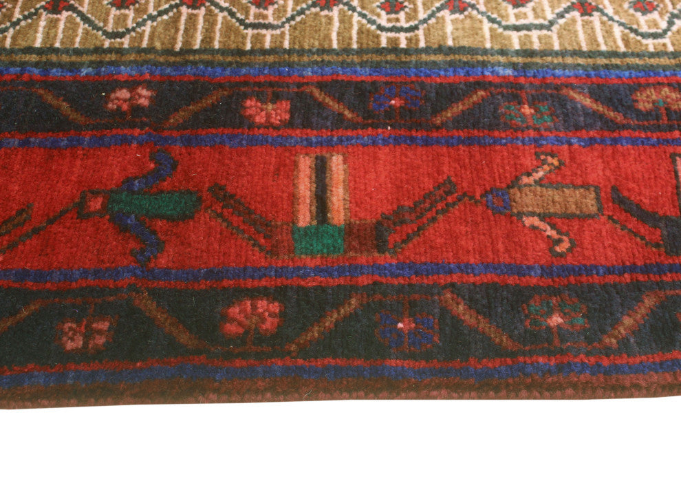 Fine Vintage Distressed Anusheh Beige/Red Rug, 5'0x9'0