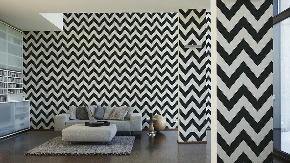 Black and White 2, Modern Crazy Stripes Circles White, Black Wallpaper Sample