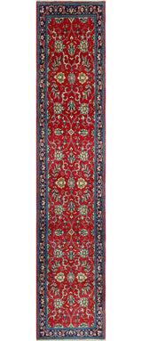 Fine Vintage Distressed Akjamal Red/Navy Runner, 2'9 x 14'2