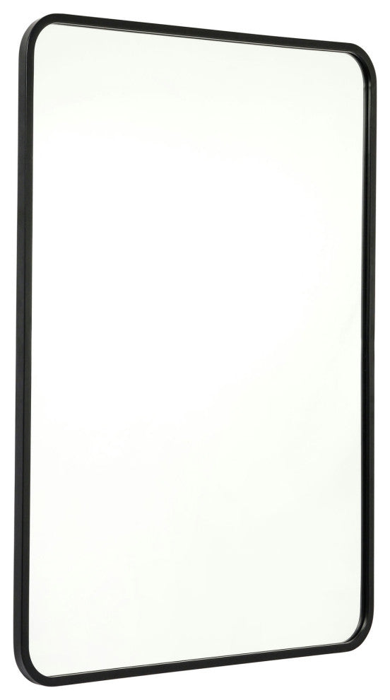 Jada Decorative Wall Mirror with Rounded Corners, Matte Black, 24" X 36"