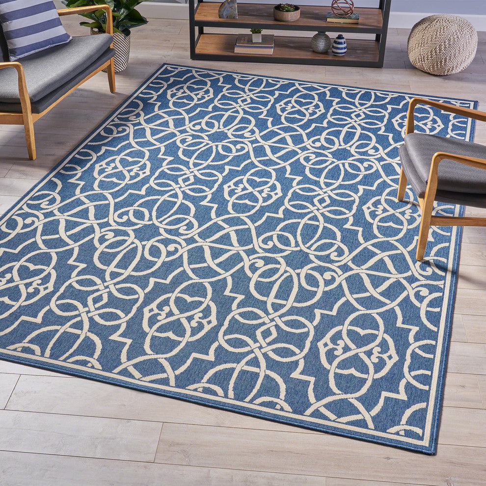 GDF Studio Connor Indoor Geometric Area Rug, Navy and Ivory, 8'x11'