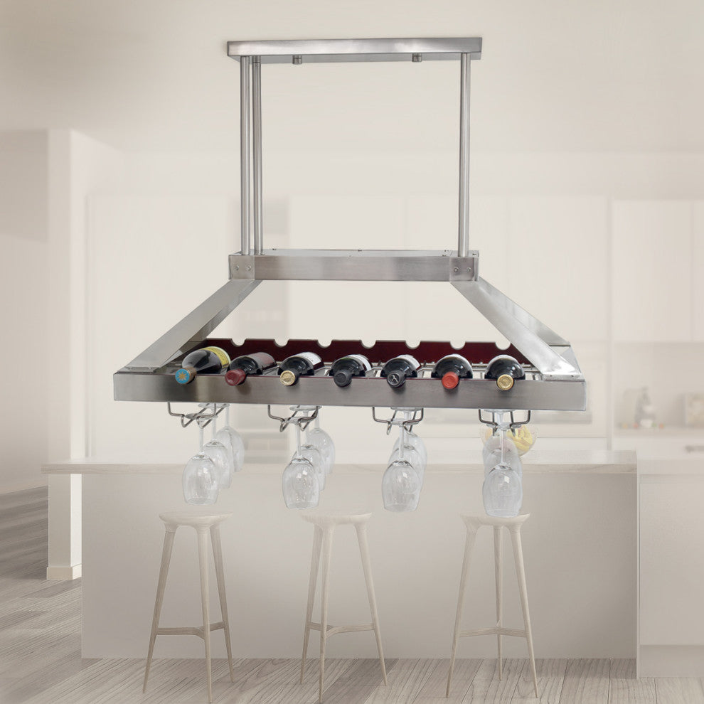 Elegant Designs 2 Light LED Overhead Wine Rack, Brushed Nickel