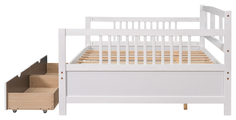 Gewnee Wood Full Size Daybed with Two Drawers in White