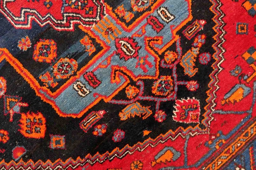 Handmade Vintage Persian Hamadan Rug 4.3'x6.4', 133cmx196cm 1950s