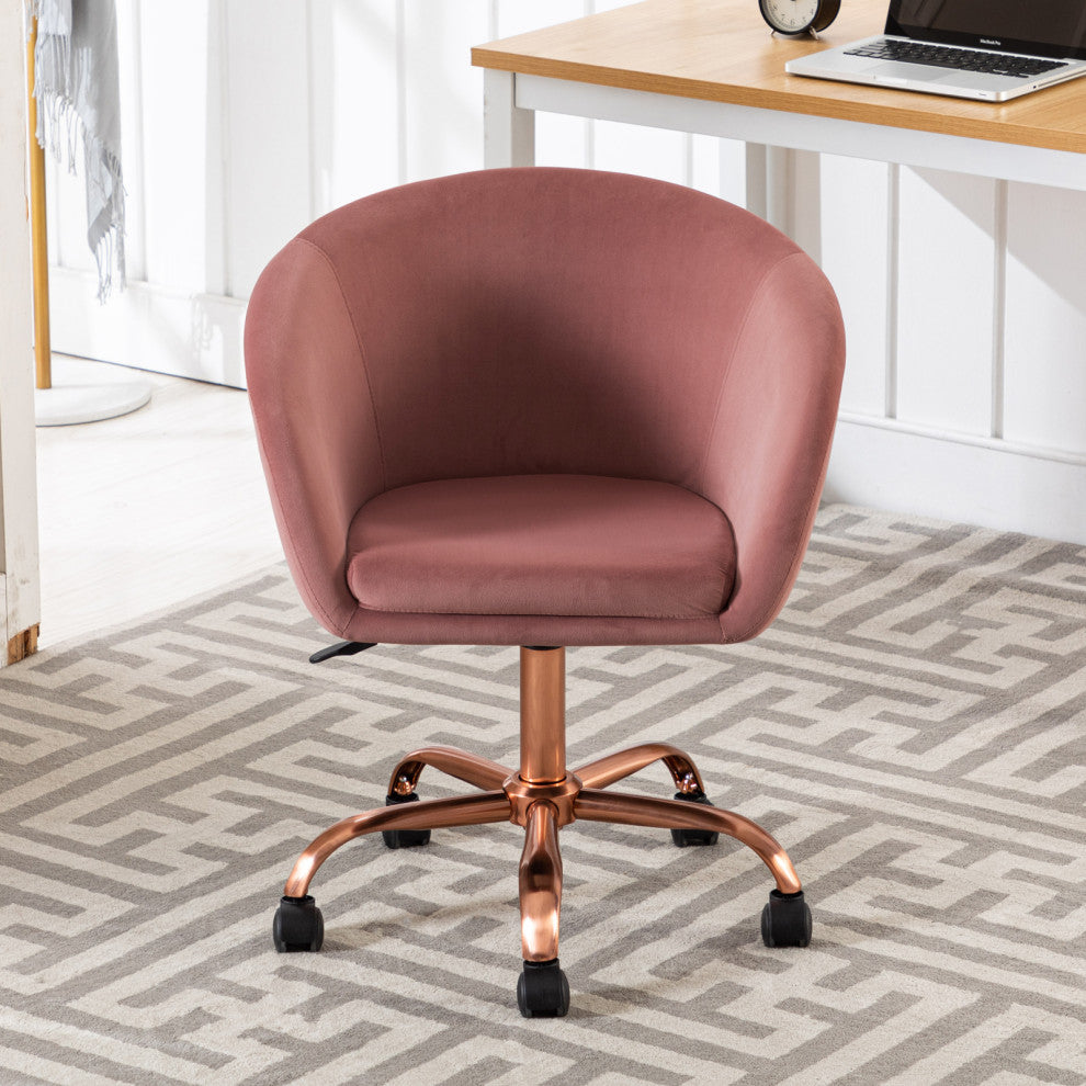 Modern Velvet Swivel Barrel Rolling Chair, Pink