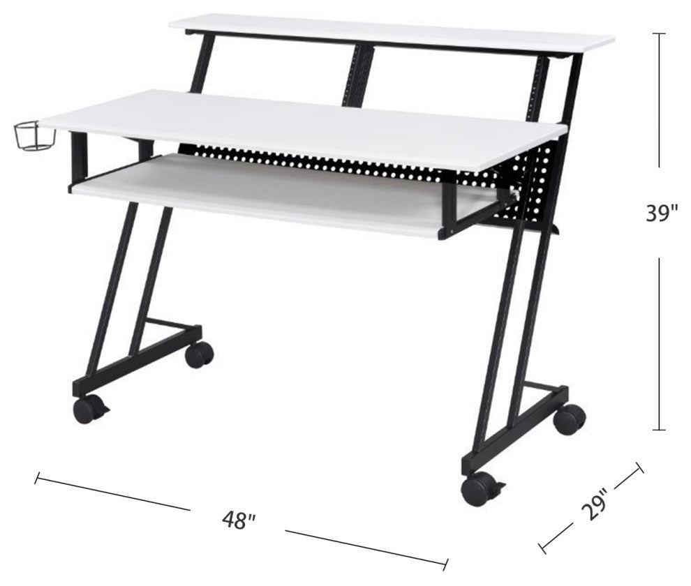 Rectangular Music Desk With Wheels, White