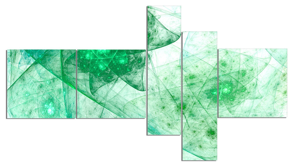 Clear Green Rotating Polyhedron, Abstract Canvas Wall Art, 60"x32", 5 panels
