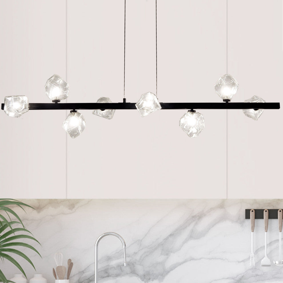Pearlene Contemporary 8 Light Matte Black Clear Metal Pendant